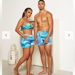 POWER TRIP BEACH SHORTS-BLUE WAVE PRINT